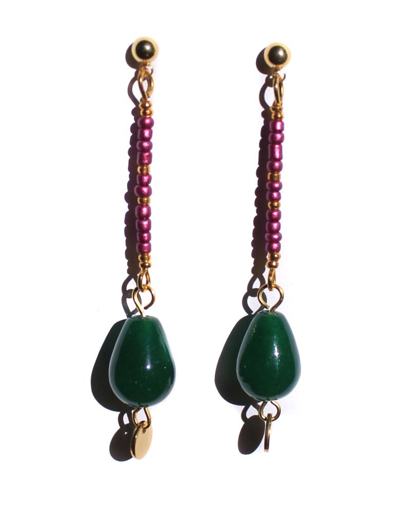 Boucles d'oreilles en jade rose - Cirque de Jari